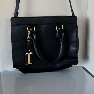 MISTIQUE Black CROSSBODY handbag PURSE SATCHEL gold removeable strap 10x13x4